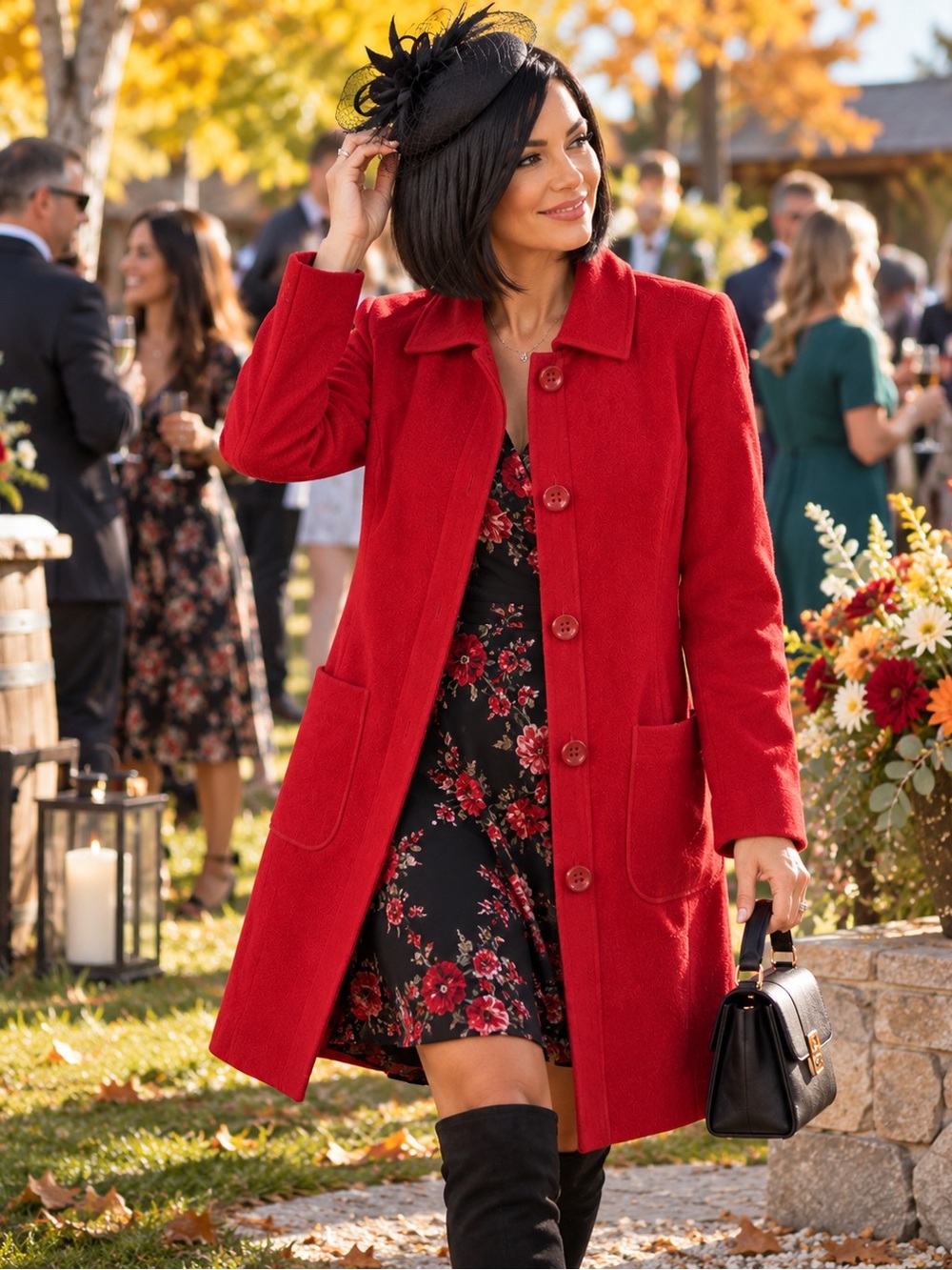 Nadine H 100% New Wool Red Coat – Classic Button Front – Size 42